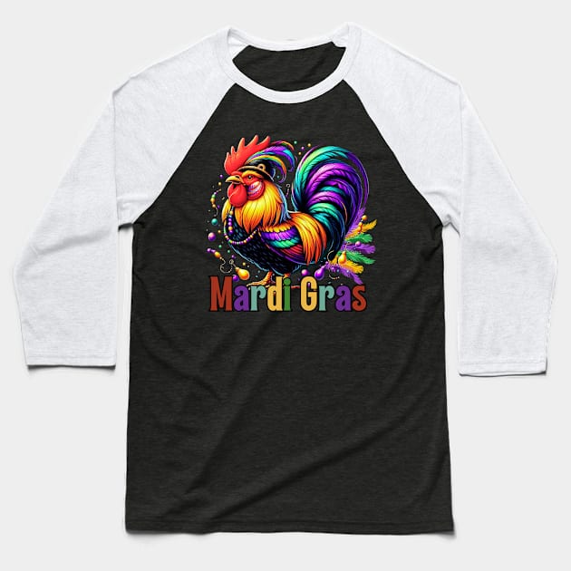 Chicken Beads Mardi Gras Funny Farming Men Women Baseball T-Shirt by Figurely creative